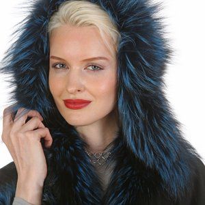 COPY - Hooded Cashmere Cape Kingfisher Blue Frost Fox Fur Trim